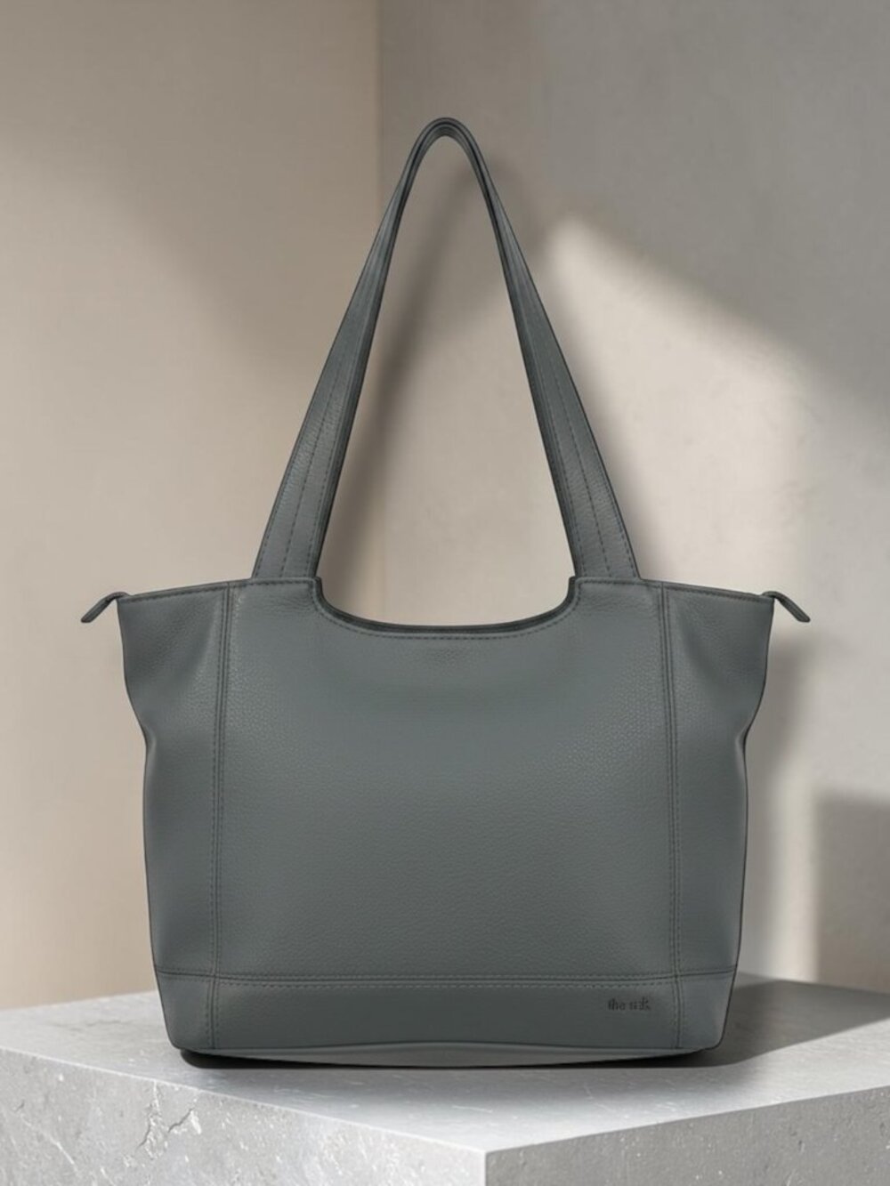 The Sak Slate Gray Leather Large Shoulder Tote Bag